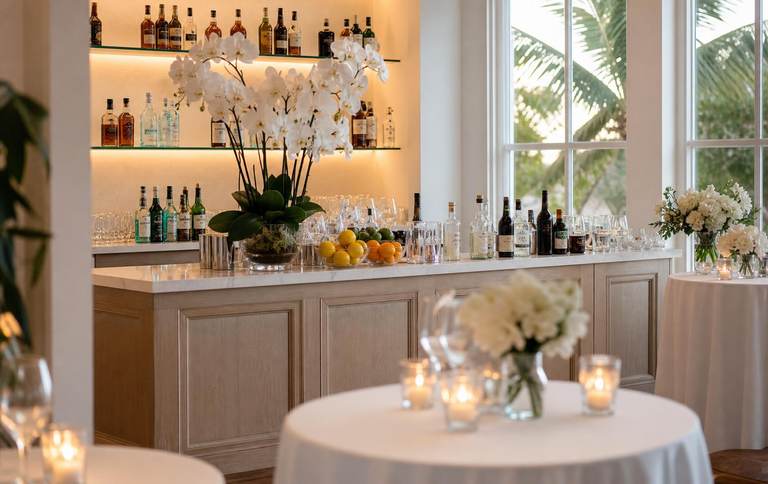 Private event bar styled inside a bright modern home